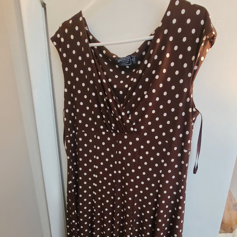 American Living Size 14 Brown Polka Dot Dress